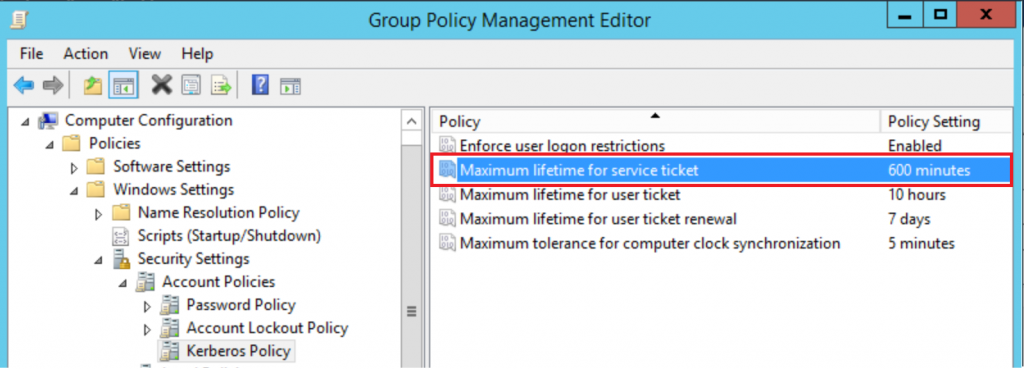 Maximum lifetime for service ticket